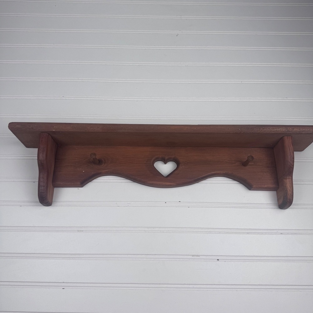 Vintage Wooden Heart Shelf with 2 Pegs 24"X3"